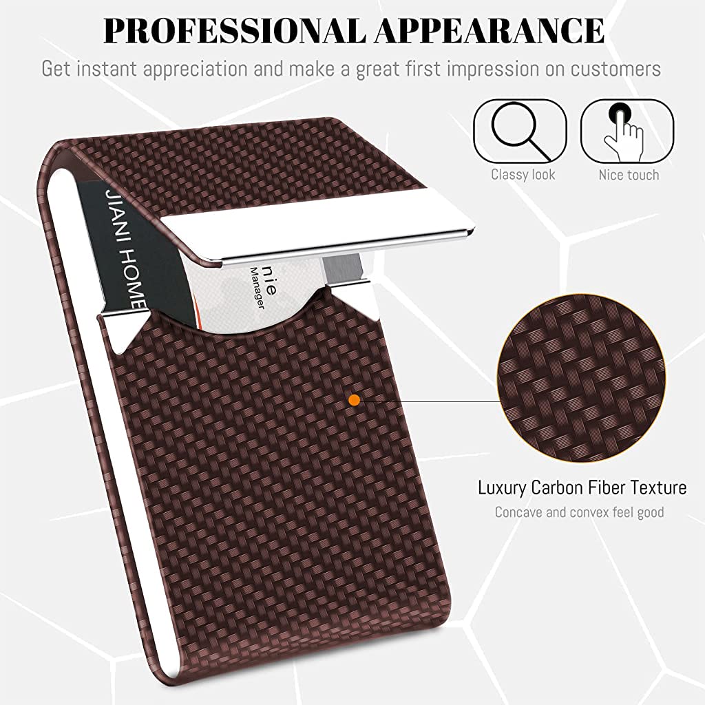 ZIBUYU Business Card Holder, 6 * 9.5cm Metal Business Card Case Classy Card Holder for Women & Men, PU Leather Business Card Name Card Holder Case with Magnetic Clasp, Brown ZIBUYU Business Card Holder, 6 * 9.5cm Metal Business Card Case Classy Card Holder for Women & Men, PU Leather Business Card Name Card Holder Case with Magnetic Clasp, Brown